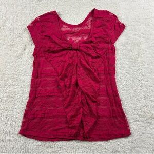 Chic Lace Bow Blouse - Vibrant Pink